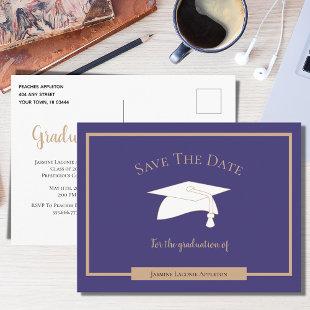 Elegant Purple Gold Graduation Save The Date Announcement Postcard