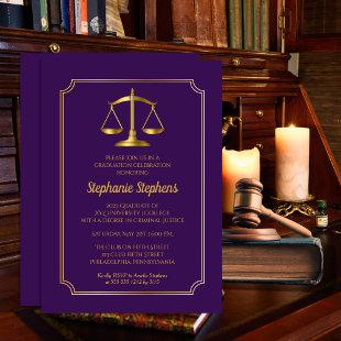 Elegant Purple Gold Law Attorney Graduation Party Invitation