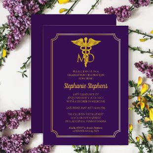 Elegant Purple| Gold MD Physician Graduation Party Invitation