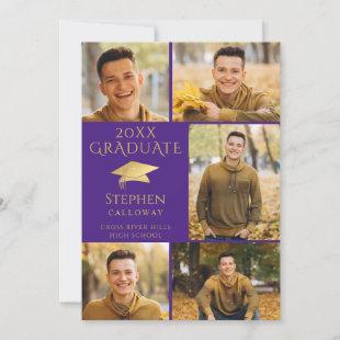 Elegant Purple Gold Photo Collage Graduate Announcement