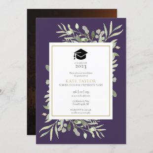 Elegant Purple Greenery Photo Graduation Party Inv Invitation
