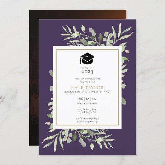 Elegant Purple Greenery Photo Graduation Party Invitation