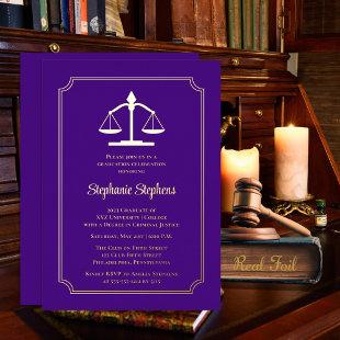 Elegant Purple Law Attorney Graduation Party  Foil Invitation