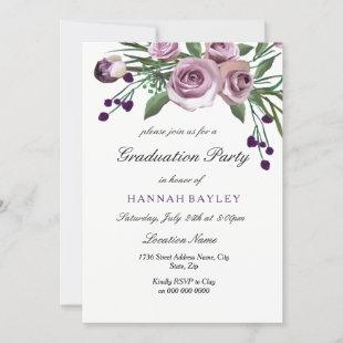 Elegant Purple Rose Graduation Party Invitation