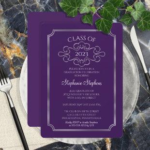 Elegant Purple | Silver College Graduation Party Invitation