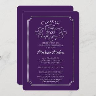 Elegant Purple | Silver College Graduation Party Invitation