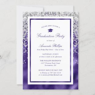 Elegant Purple Silver Photo Graduation Party Invitation