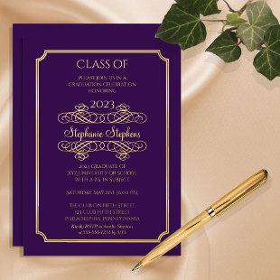 Elegant Purple University Graduation Party Gold Foil Invitation