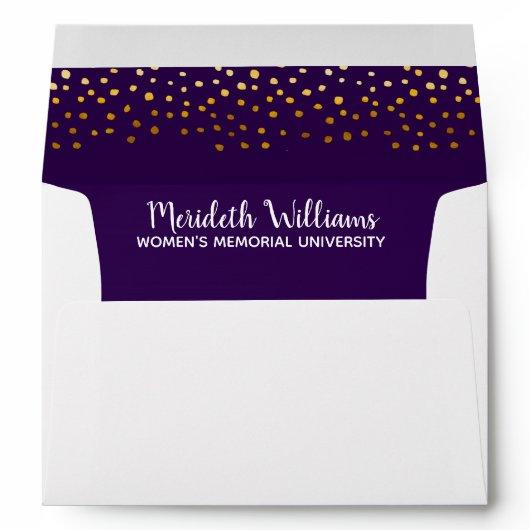 Elegant Purple Violet Gold Confetti Graduation Envelope