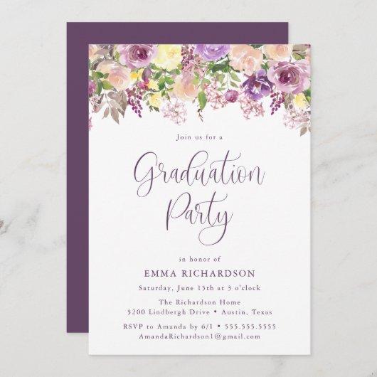 Elegant Radiant Purple Floral Graduation Party Invitation