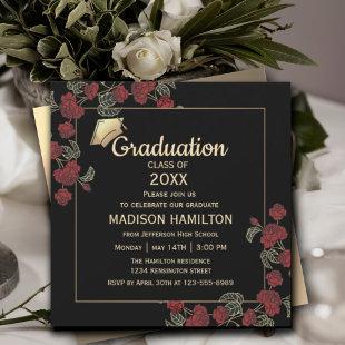 Elegant Red and Gold Graduation Party Invitation