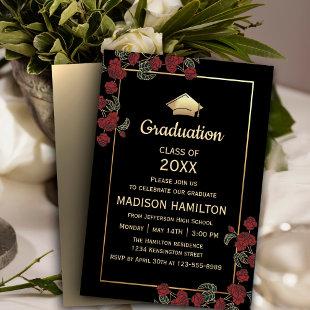 Elegant Red and Gold Graduation Party Invitation