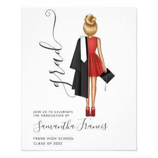 Elegant Red, Black and White Girl Grad Invitation Flyer