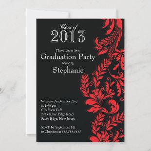 Elegant Red Black Class of 2013 Graduation Party Invitation