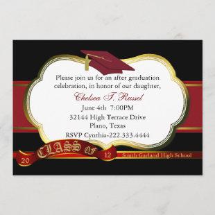 Elegant Red & Black Graduation Party Invitation