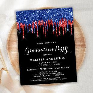 Elegant Red Blue Glitter Drip Patriotic Graduation Postcard
