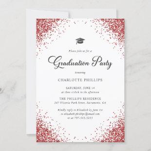 Elegant Red Confetti Photo Graduation Party Invitation
