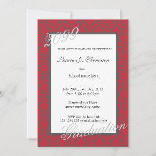Elegant red damask graduation party invitation