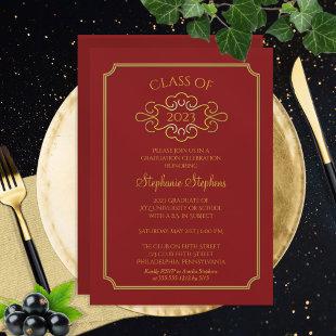 Elegant Red | Gold College Graduation Party Invitation