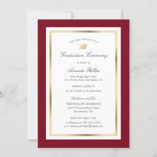 Elegant Red Gold Photo Graduation Ceremony Invitation