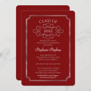 Elegant Red | Silver College Graduation Party Invitation