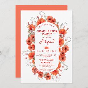 Elegant Red Watercolor Poppies Graduation Invitation