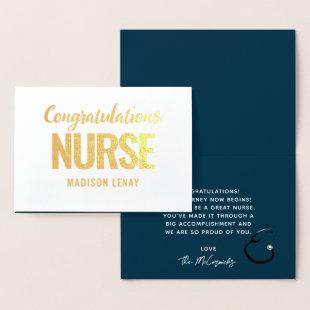 Elegant Registered Nurse Graduation Navy Blue Gold Foil Card