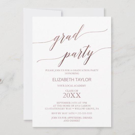 Elegant Rose Gold Calligraphy Graduation Party Invitation