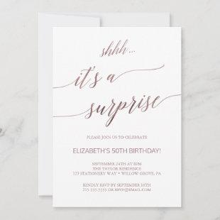 Elegant Rose Gold Calligraphy Surprise Party Invitation