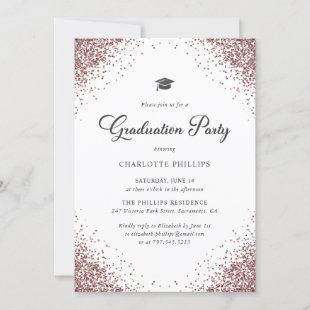 Elegant Rose Gold Confetti Graduation Party Invitation