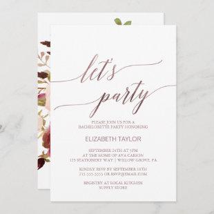 Elegant Rose Gold | Floral Back Let's Party Invitation