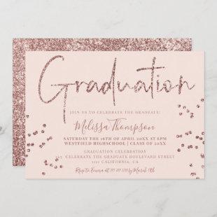 Elegant rose gold glitter script blush graduation invitation