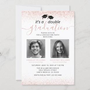 Elegant Rose Gold Joint Graduation Photo Invitation