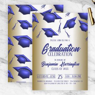 Elegant Royal Blue and Gold Graduation Celebration Invitation