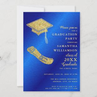 Elegant Royal Blue and Gold Graduation Invitation