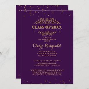 Elegant Royal Purple Gold 2018 Graduation Party Invitation