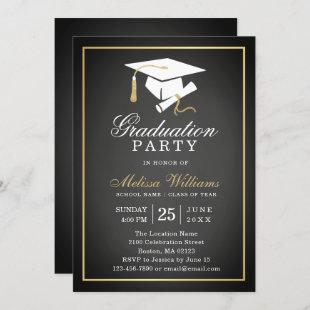 Elegant Rustic Chalkboard Black Gold Graduation Invitation