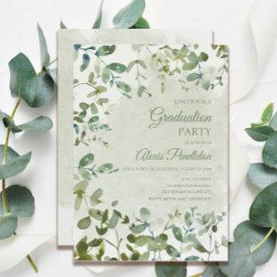 Elegant Sage Green Eucalyptus White Graduation Invitation