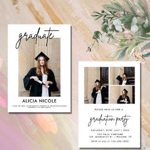 Elegant Script 4 Photo Collage Graduation Party