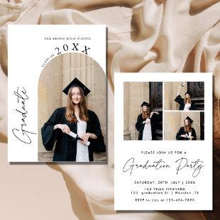 Elegant Script 4 Photo Collage Graduation Party  I Invitation