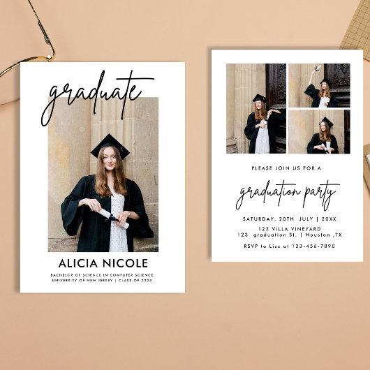 Elegant Script 4 Photo Collage Graduation Party  Invitation