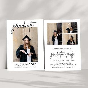 Elegant Script 4 Photo Collage Graduation Party  Invitation