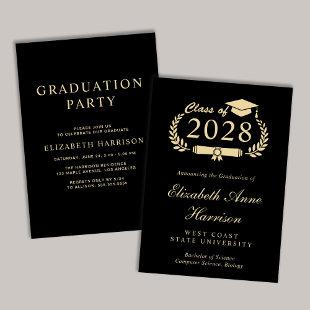 Elegant Script Black College Graduation Party Invitation