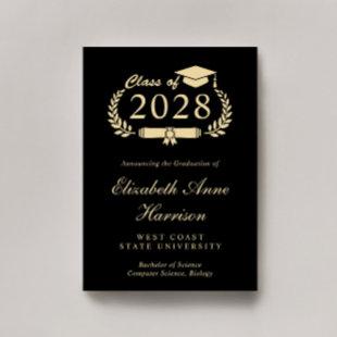 Elegant Script Black Gold College Graduation Announcement