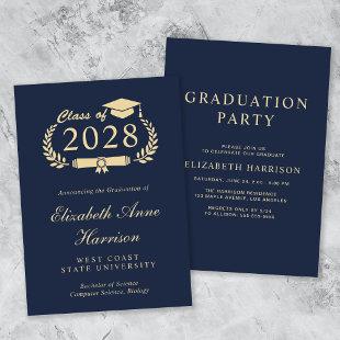 Elegant Script Blue College Graduation Party Invitation
