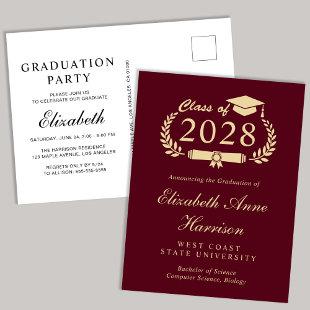 Elegant Script Burgundy College Graduation Party Invitation Postcard
