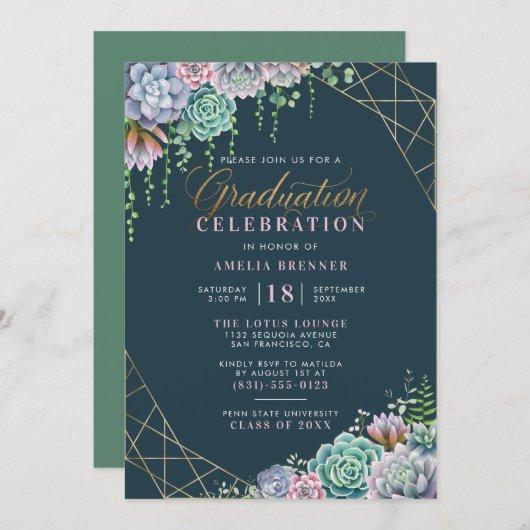 Elegant Script & Cute Succulents Graduation Party Invitation