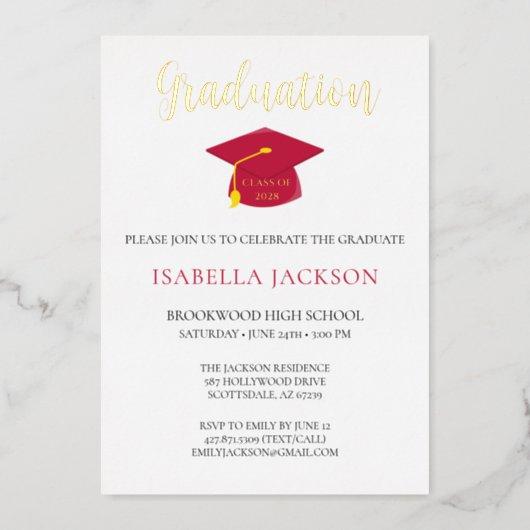 Elegant Script Gold Foil Graduation Announcement