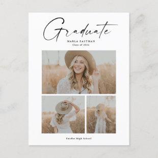 Elegant Script Graduate Photo Collage Graduation Invitation Postcard