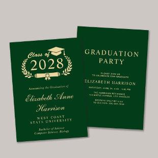 Elegant Script Green College Graduation Party Invitation